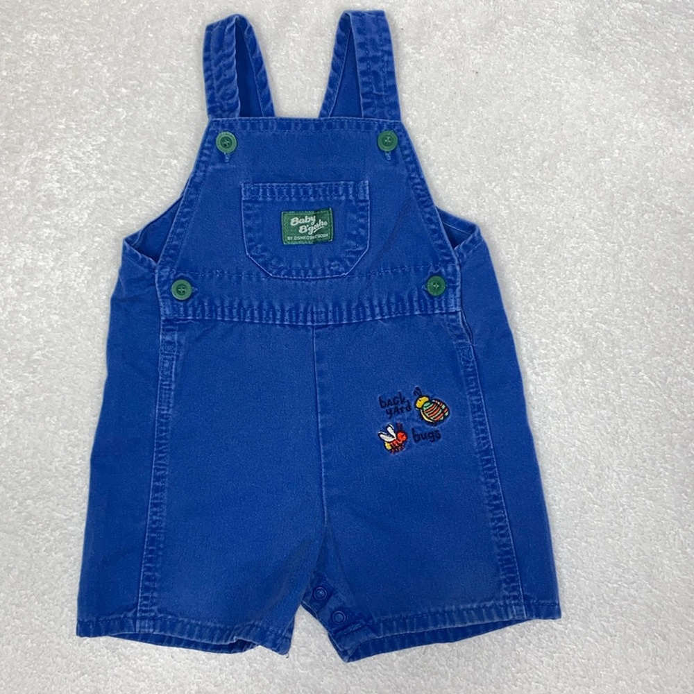 Vintage oshkosh back yard bugs royal blue shortall overalls 18m